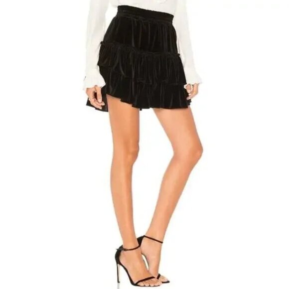 Misa Los Angeles Luiza Tiered Velvet Mini Skirt Jet Black XS NWT - Picture 3 of 10